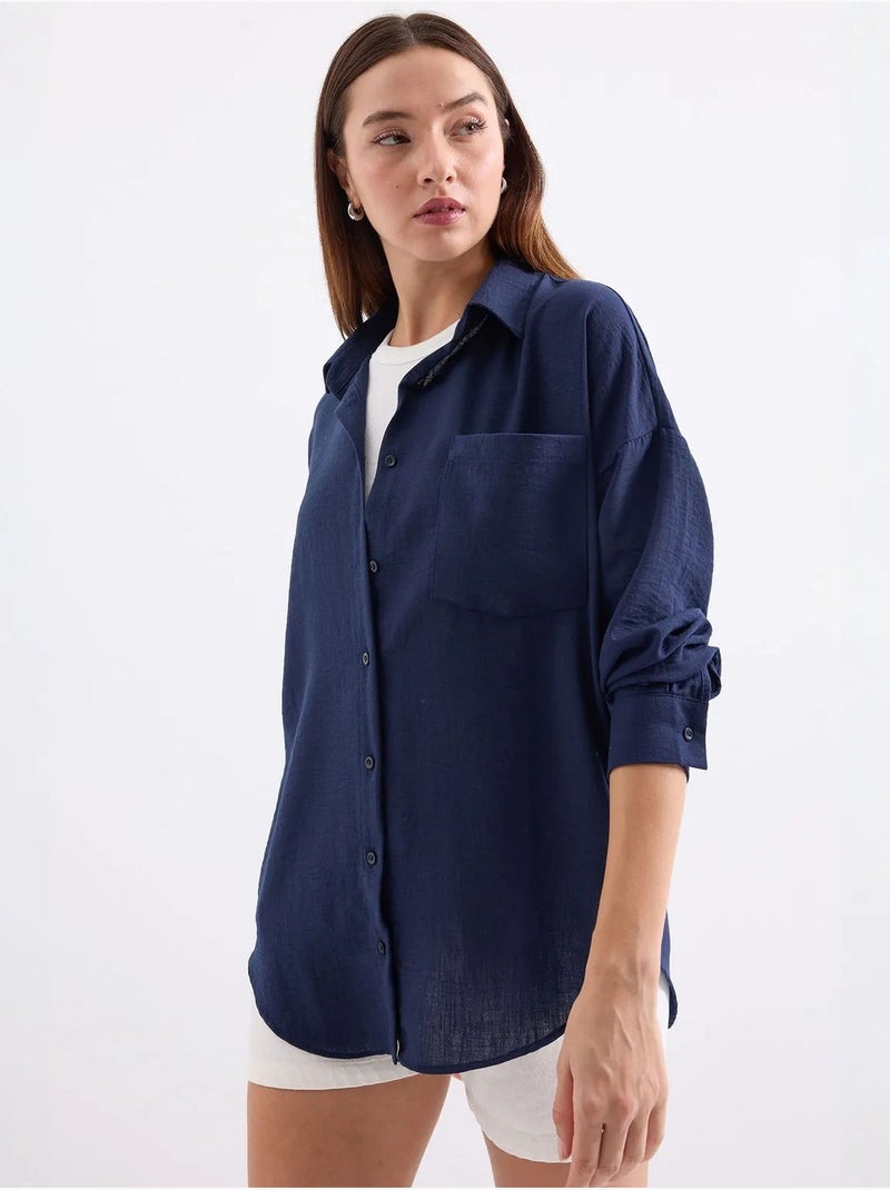 Chemise en mélange de lin avec fermeture à boutons bdart Bleu marine - Kiabi