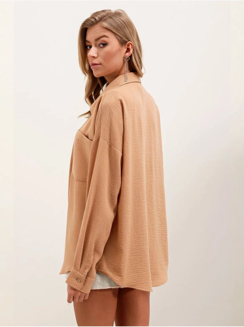 Chemise en mélange de lin avec fermeture à boutons bdart Camel - Kiabi