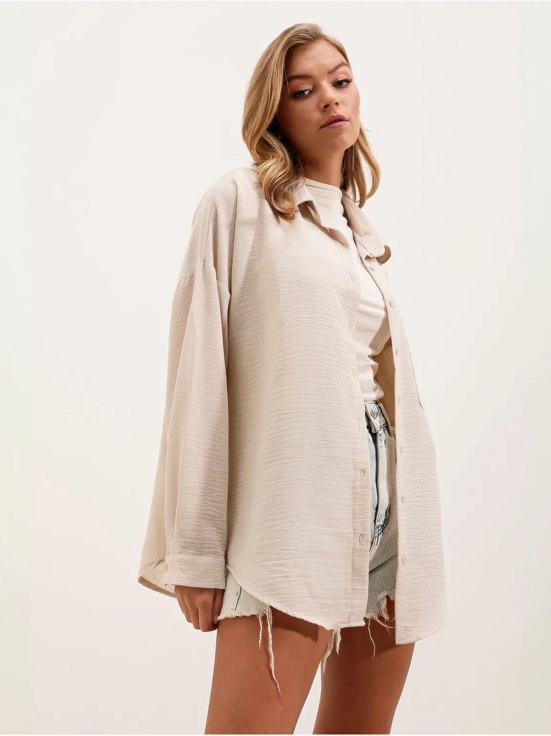 Chemise en mélange de lin avec fermeture à boutons bdart Crème - Kiabi