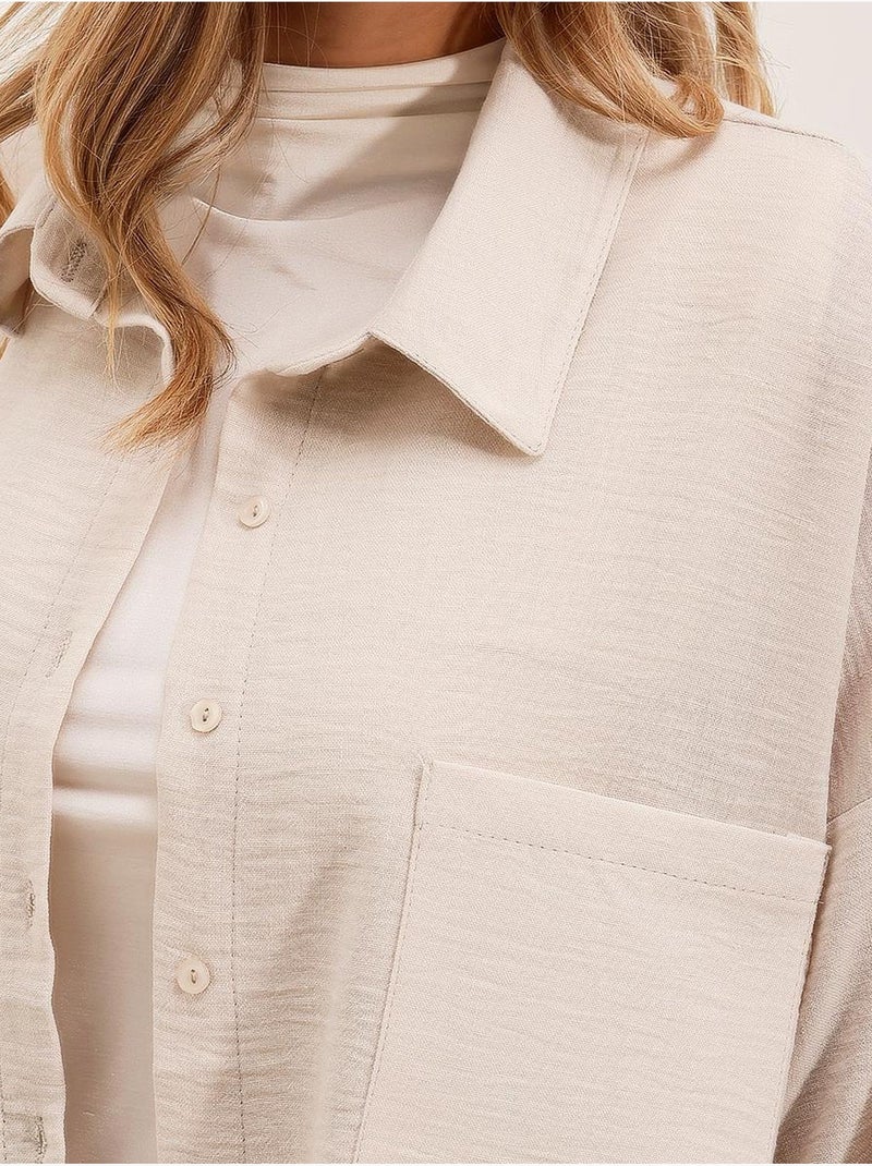 Chemise en mélange de lin avec fermeture à boutons bdart Crème - Kiabi