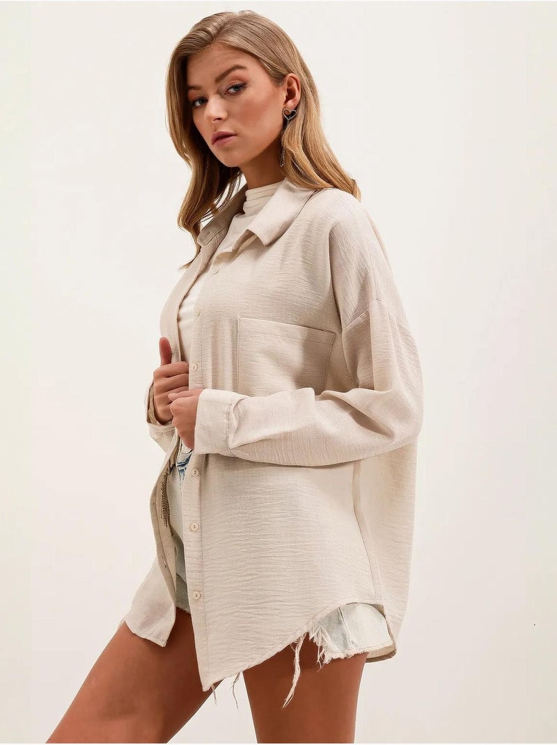 Chemise en mélange de lin avec fermeture à boutons bdart Crème - Kiabi