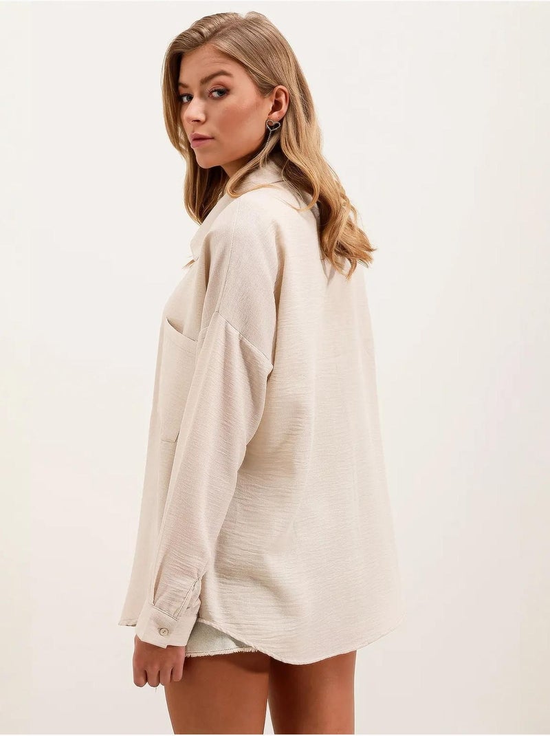 Chemise en mélange de lin avec fermeture à boutons bdart Crème - Kiabi