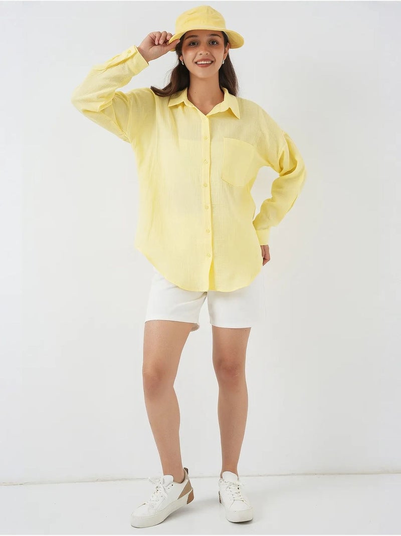 Chemise en mélange de lin avec fermeture à boutons bdart Jaune citron - Kiabi