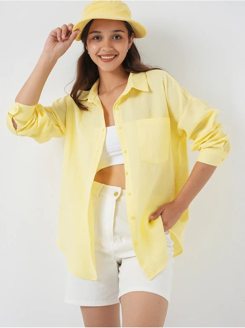 Chemise en mélange de lin avec fermeture à boutons bdart Jaune citron - Kiabi