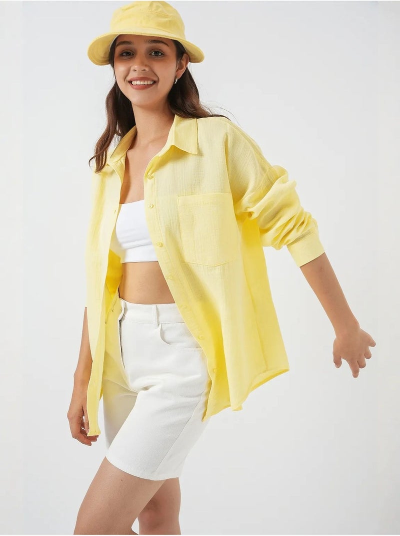 Chemise en mélange de lin avec fermeture à boutons bdart Jaune citron - Kiabi