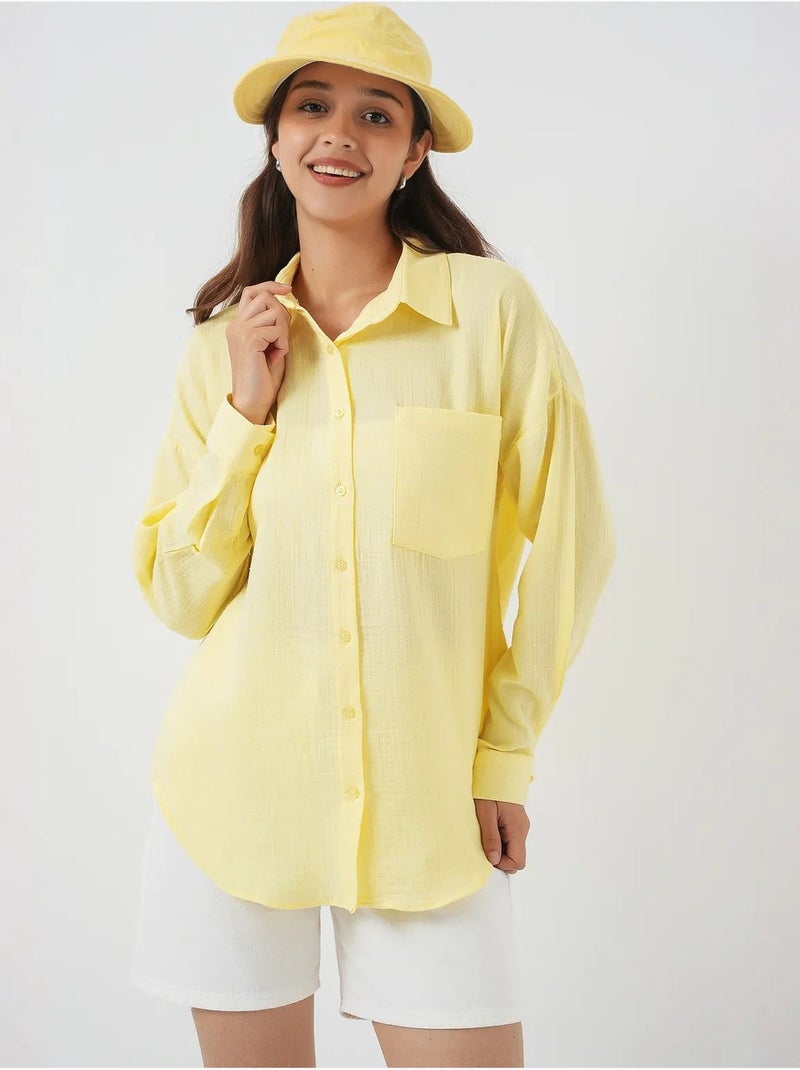 Chemise en mélange de lin avec fermeture à boutons bdart Jaune citron - Kiabi