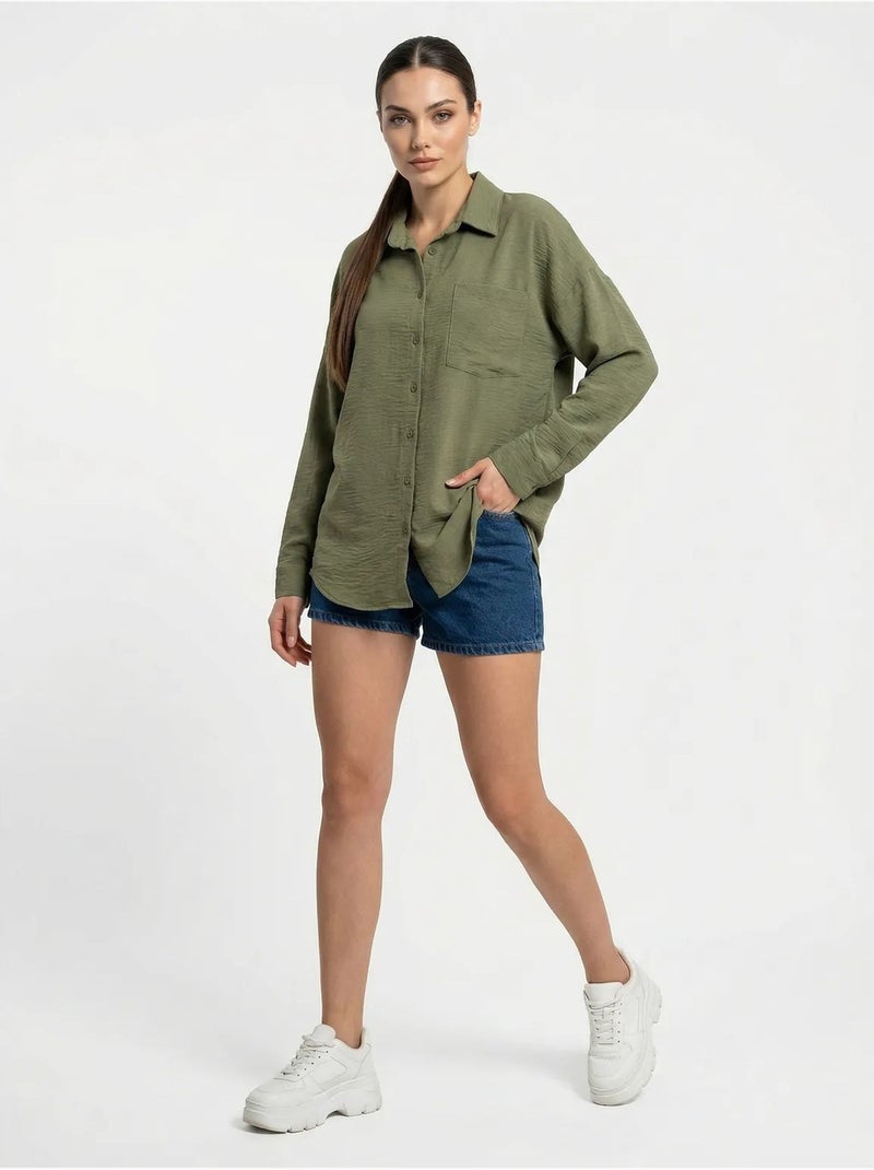 Chemise en mélange de lin avec fermeture à boutons bdart Kaki - Kiabi