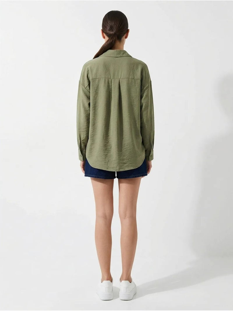 Chemise en mélange de lin avec fermeture à boutons bdart Kaki - Kiabi