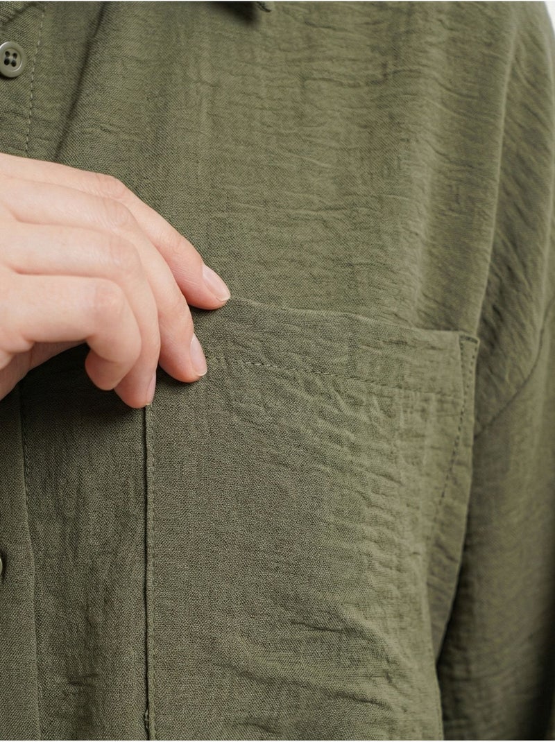 Chemise en mélange de lin avec fermeture à boutons bdart Kaki - Kiabi
