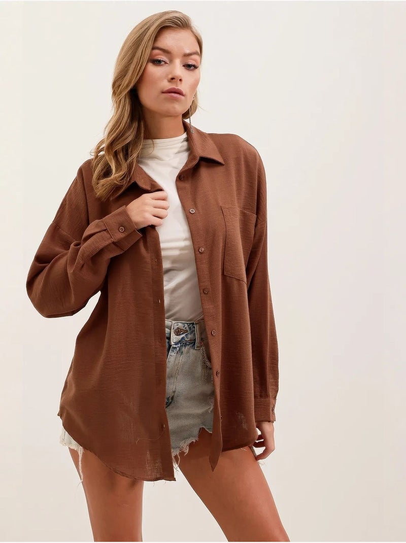 Chemise en mélange de lin avec fermeture à boutons bdart Marron chocolat - Kiabi