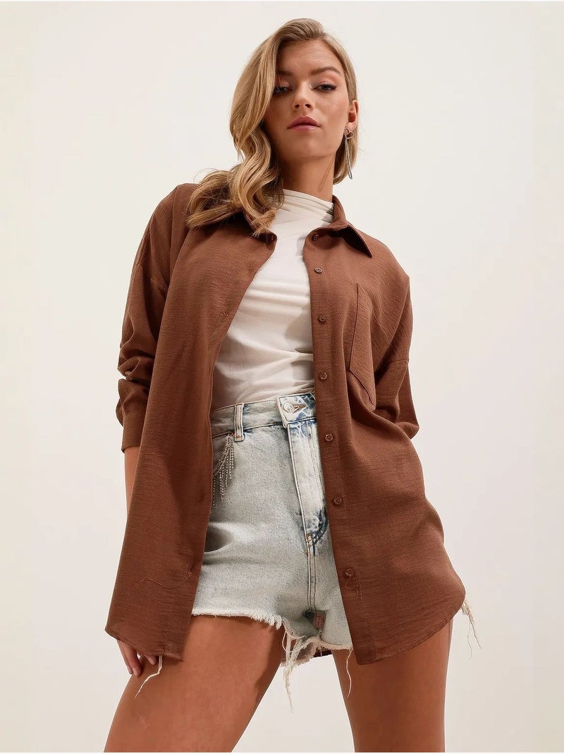 Chemise en mélange de lin avec fermeture à boutons bdart Marron chocolat - Kiabi