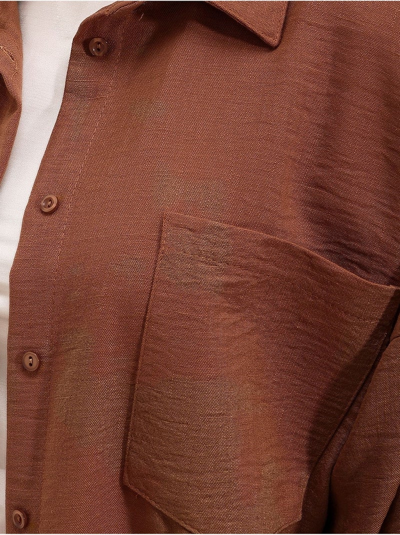 Chemise en mélange de lin avec fermeture à boutons bdart Marron chocolat - Kiabi