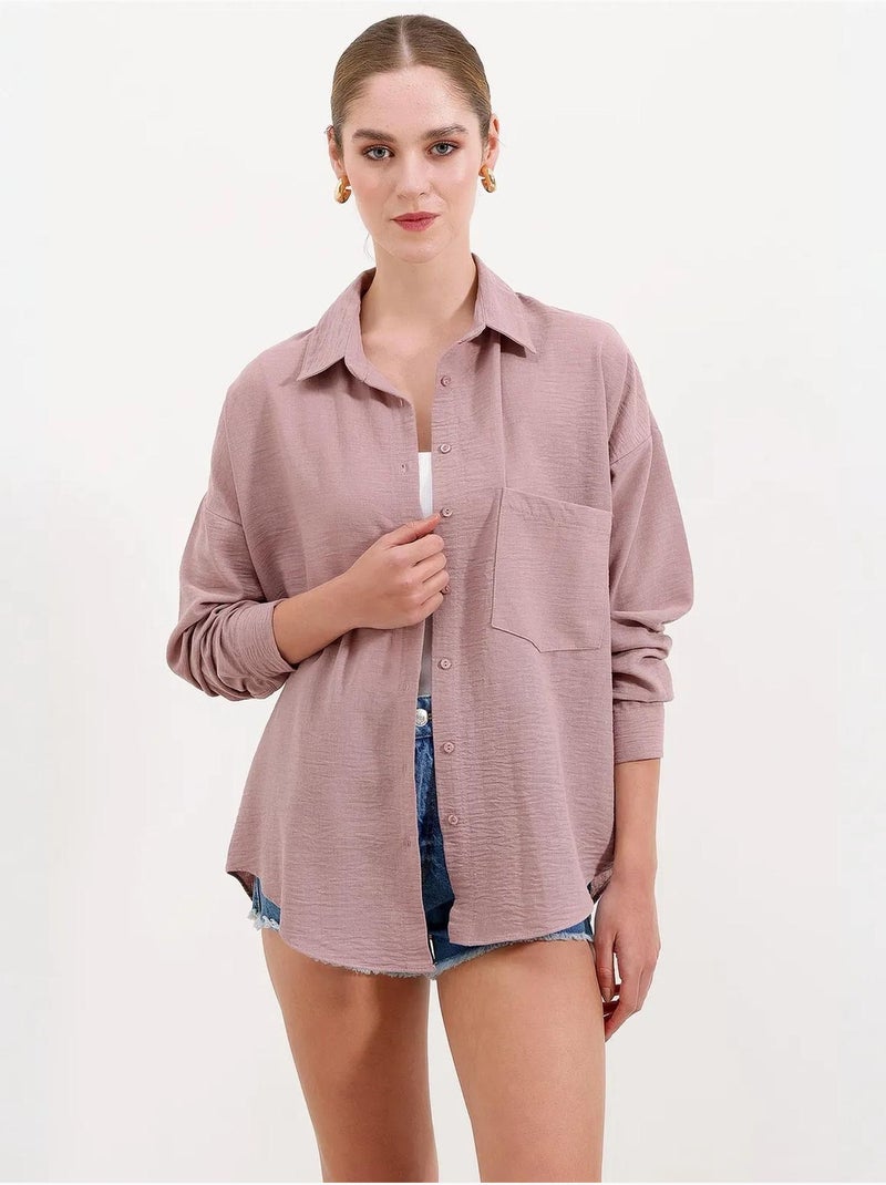 Chemise en mélange de lin avec fermeture à boutons bdart Mauve - Kiabi