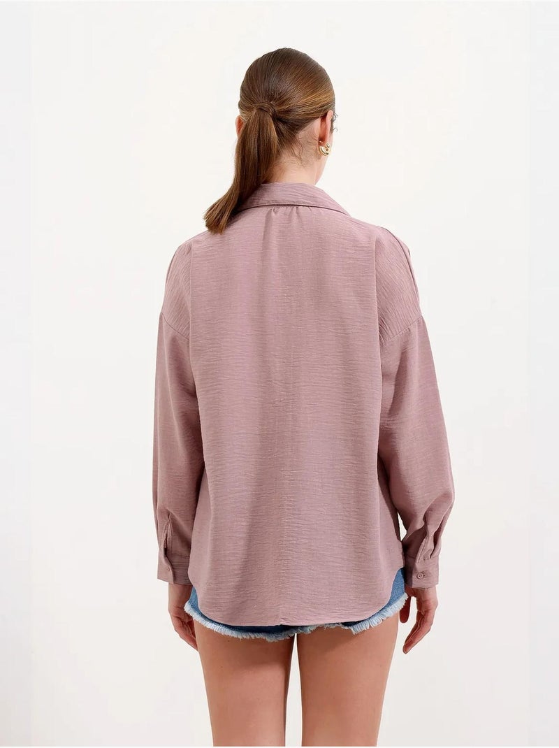 Chemise en mélange de lin avec fermeture à boutons bdart Mauve - Kiabi