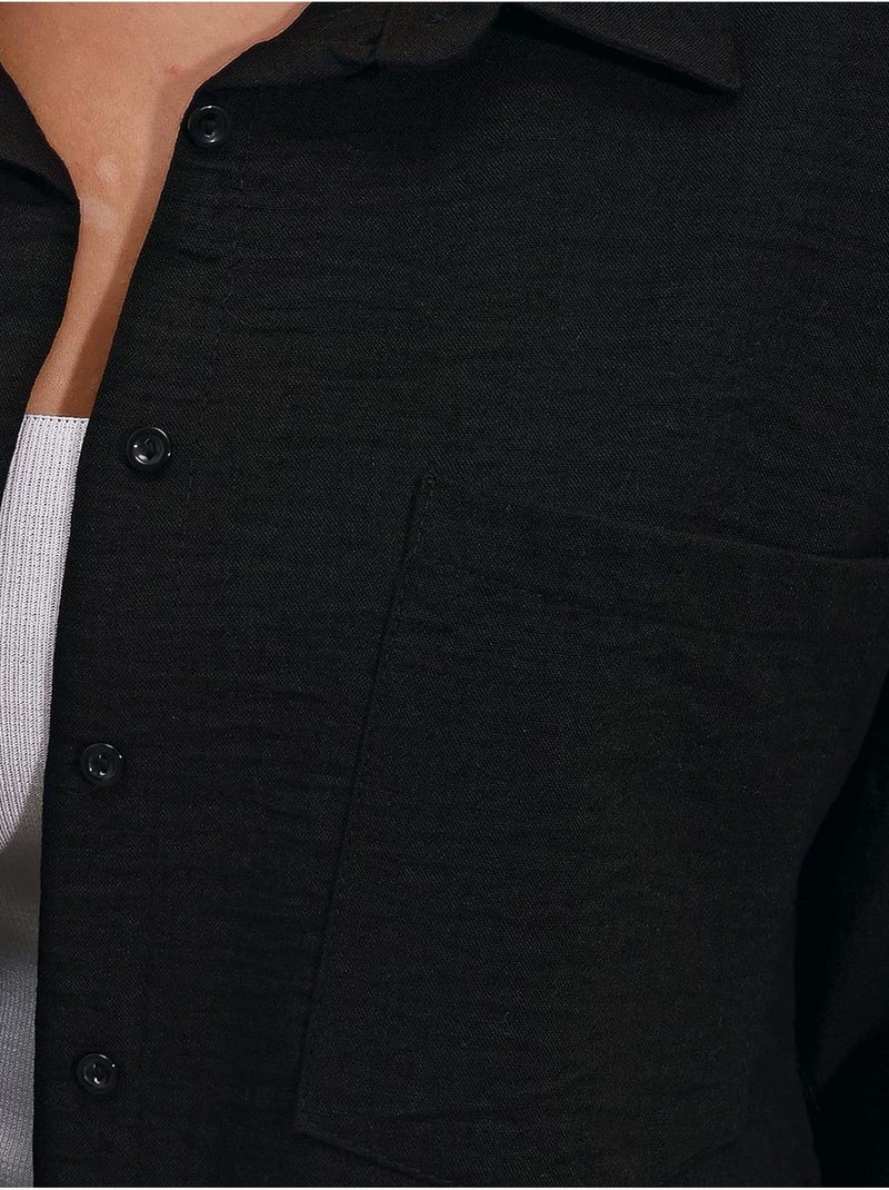Chemise en mélange de lin avec fermeture à boutons bdart Noir - Kiabi
