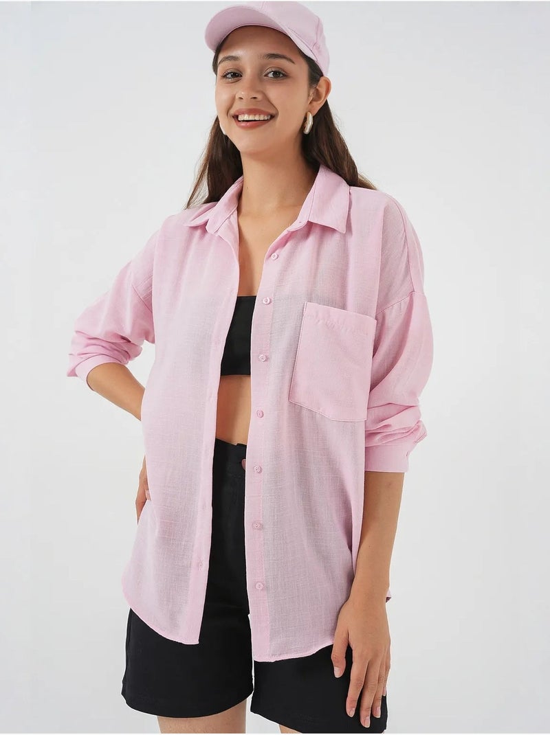 Chemise en mélange de lin avec fermeture à boutons bdart Rose dragée - Kiabi