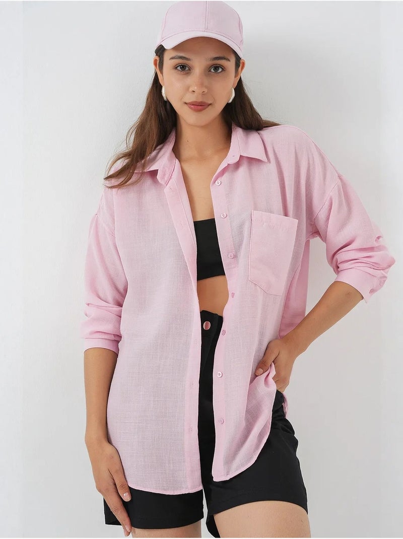 Chemise en mélange de lin avec fermeture à boutons bdart Rose dragée - Kiabi