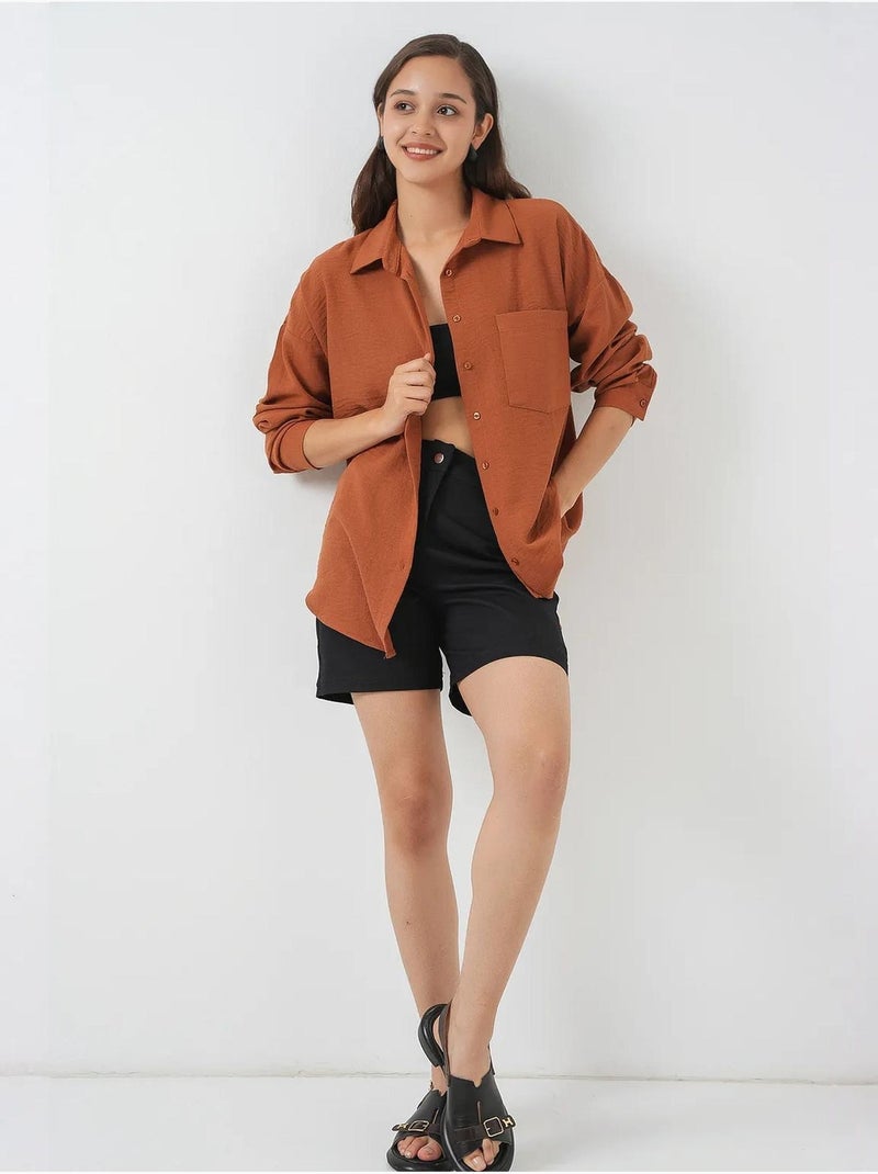 Chemise en mélange de lin avec fermeture à boutons bdart Terracotta - Kiabi