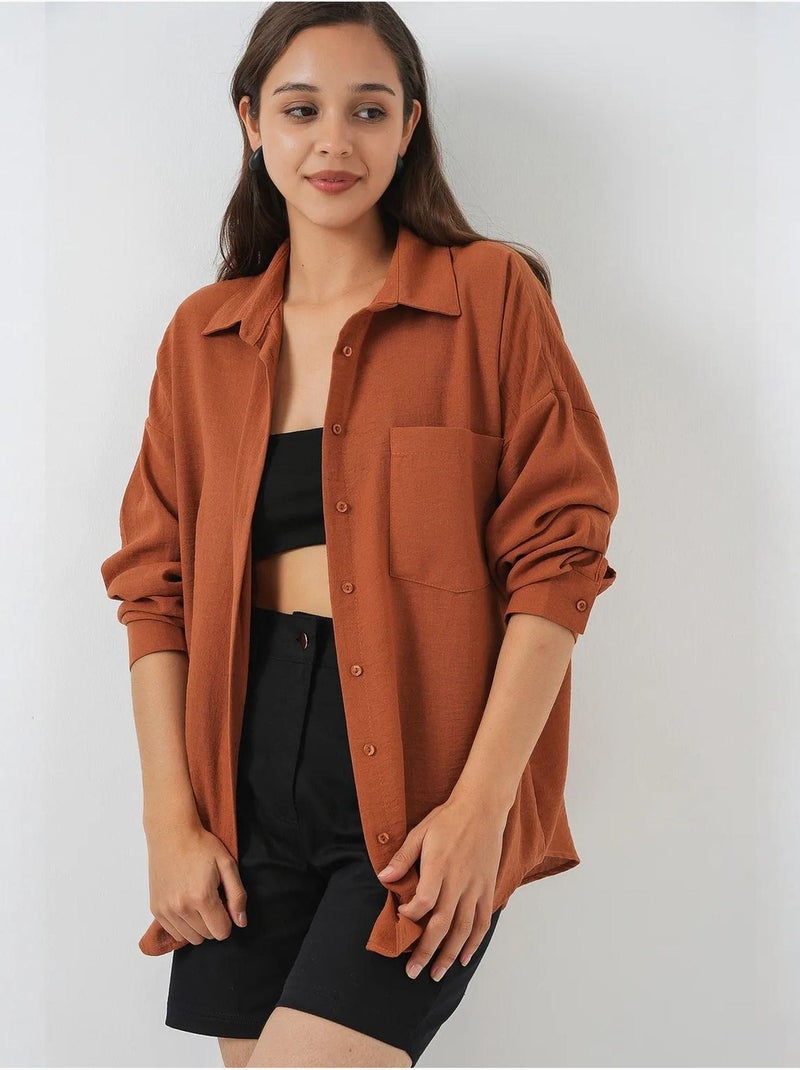 Chemise en mélange de lin avec fermeture à boutons bdart Terracotta - Kiabi