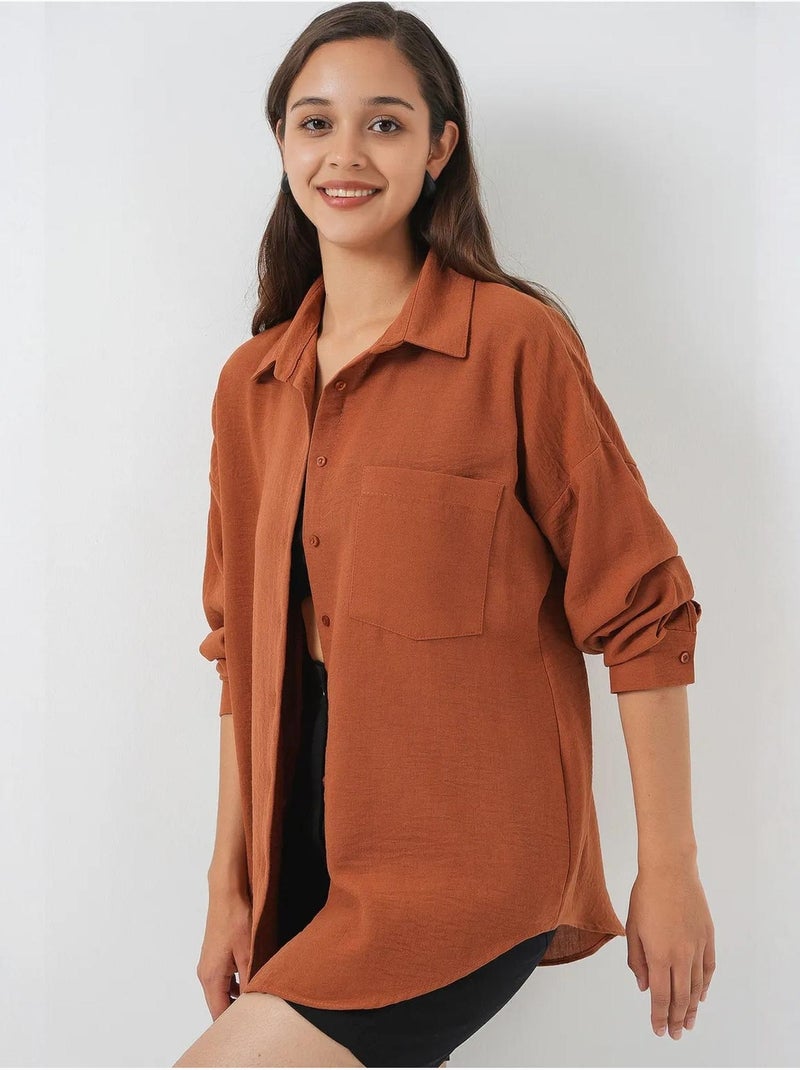 Chemise en mélange de lin avec fermeture à boutons bdart Terracotta - Kiabi