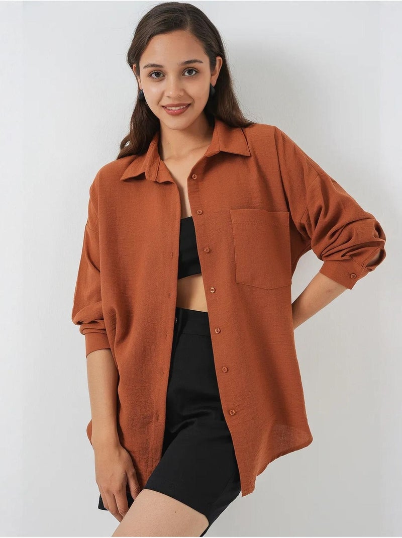 Chemise en mélange de lin avec fermeture à boutons bdart Terracotta - Kiabi