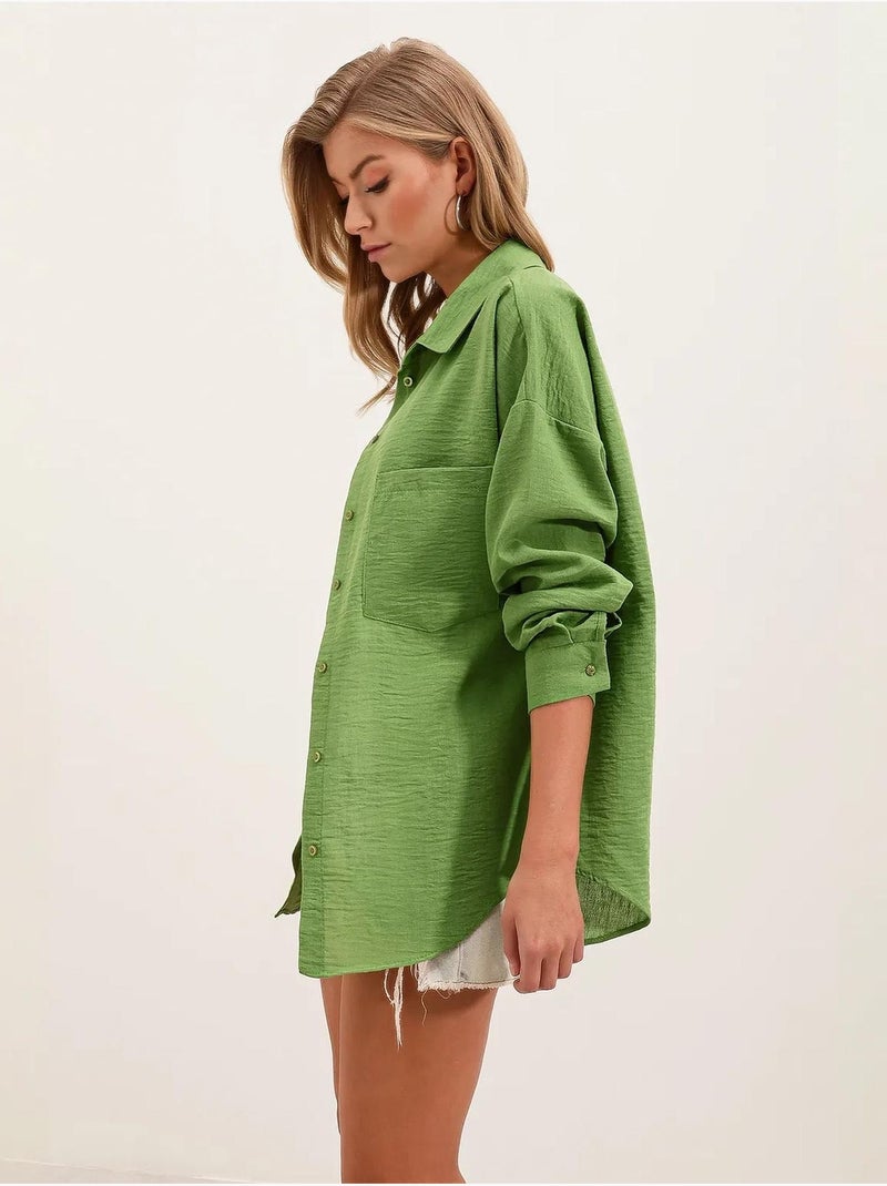 Chemise en mélange de lin avec fermeture à boutons bdart Vert anis - Kiabi