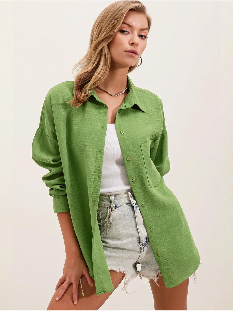 Chemise en mélange de lin avec fermeture à boutons bdart Vert anis - Kiabi
