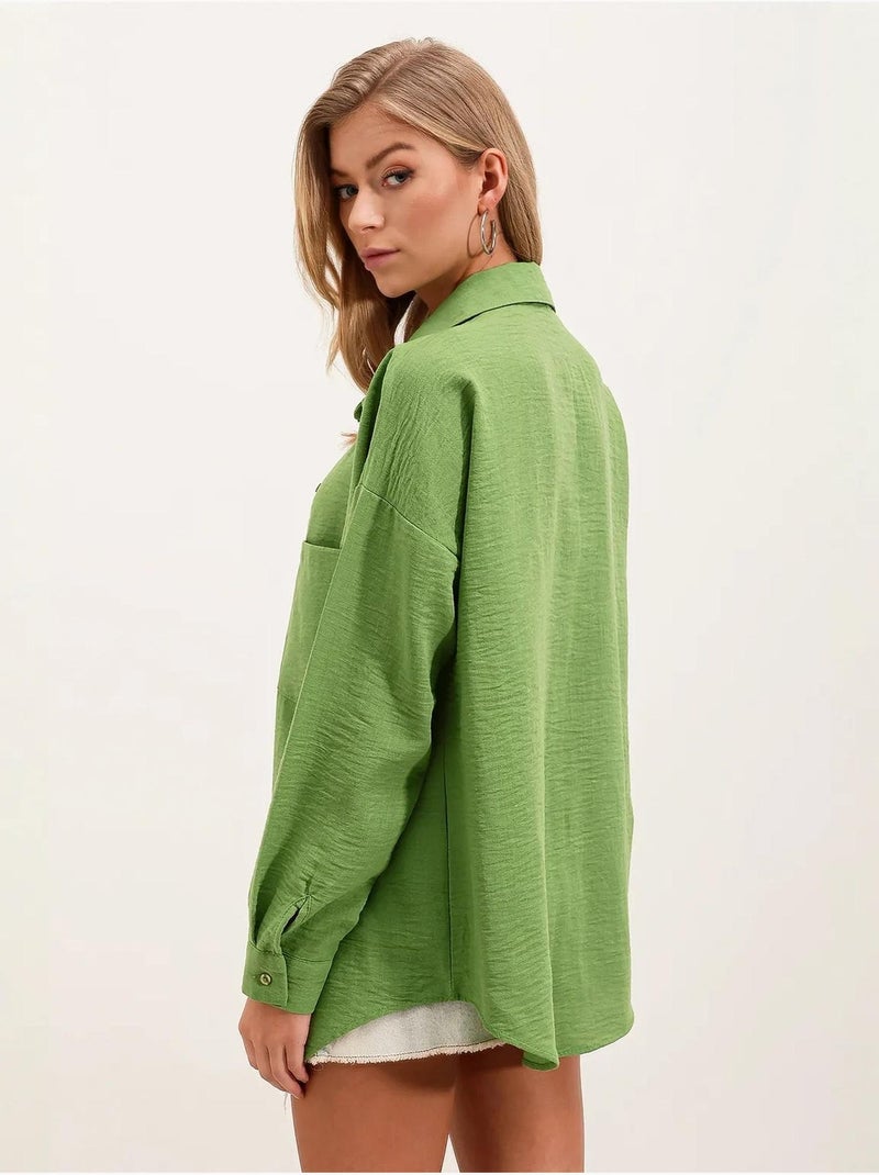 Chemise en mélange de lin avec fermeture à boutons bdart Vert anis - Kiabi