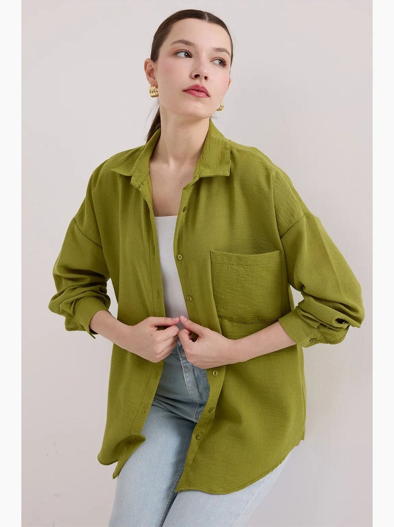 Chemise en mélange de lin avec fermeture à boutons bdart Vert clair - Kiabi