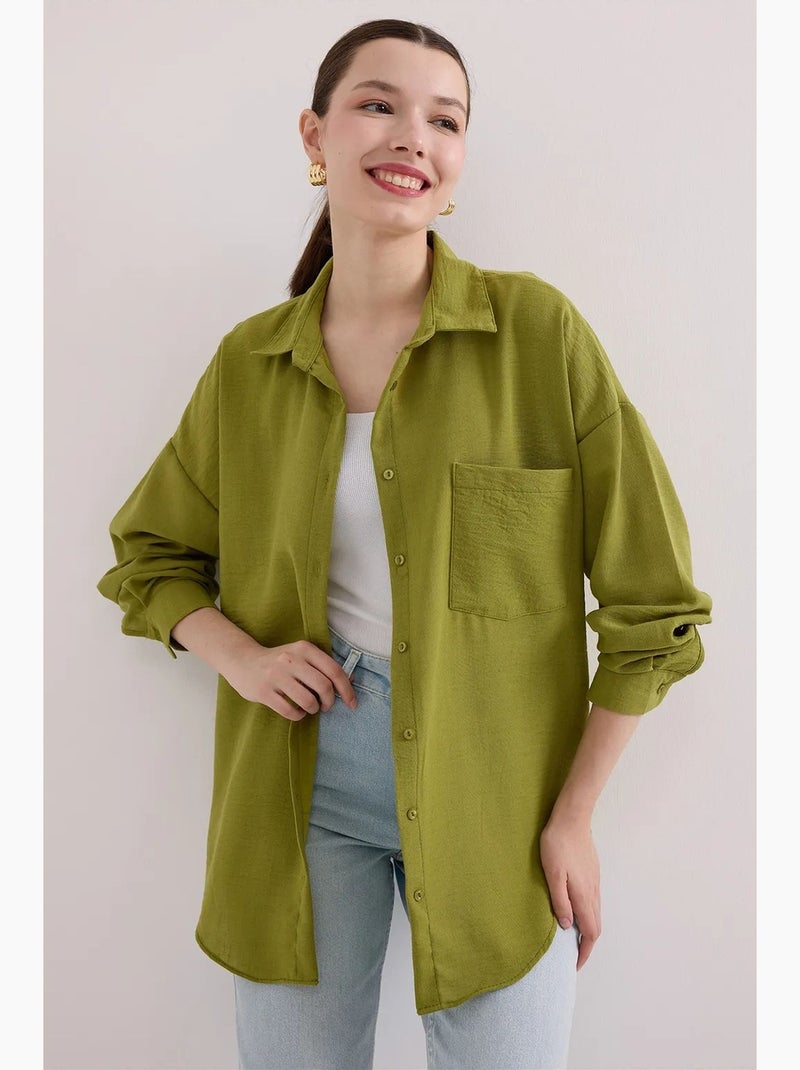 Chemise en mélange de lin avec fermeture à boutons bdart Vert clair - Kiabi
