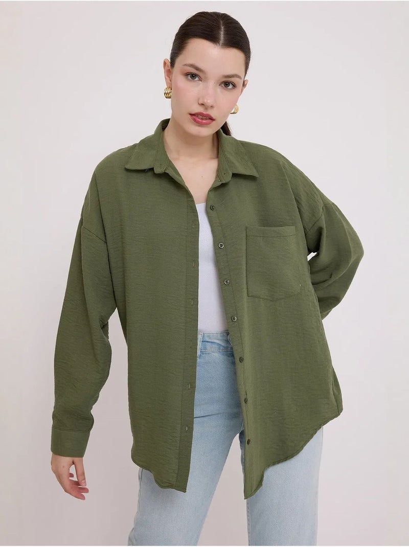 Chemise en mélange de lin avec fermeture à boutons bdart Vert kaki - Kiabi
