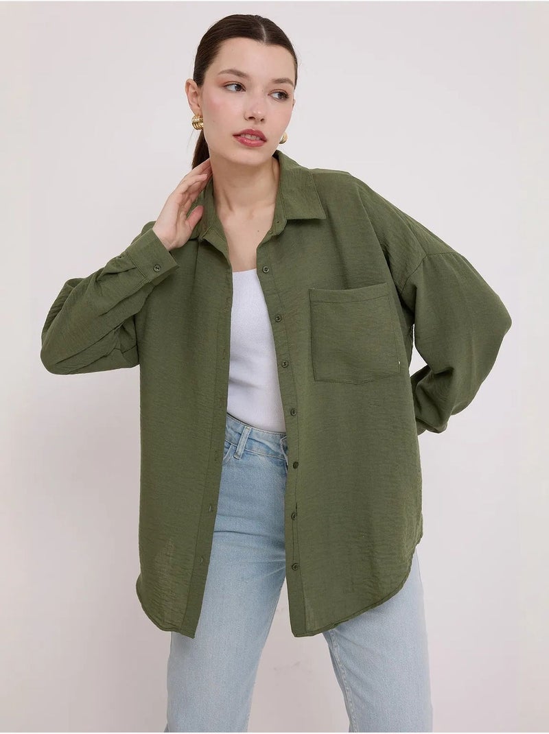 Chemise en mélange de lin avec fermeture à boutons bdart Vert kaki - Kiabi