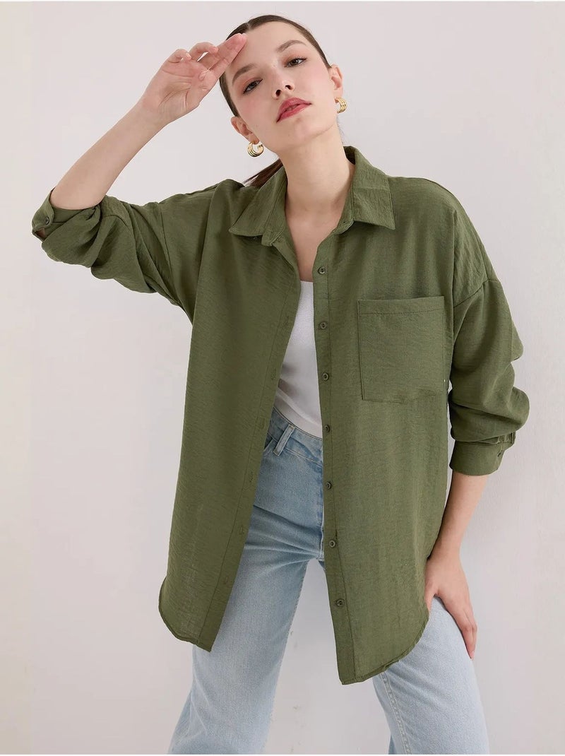 Chemise en mélange de lin avec fermeture à boutons bdart Vert kaki - Kiabi