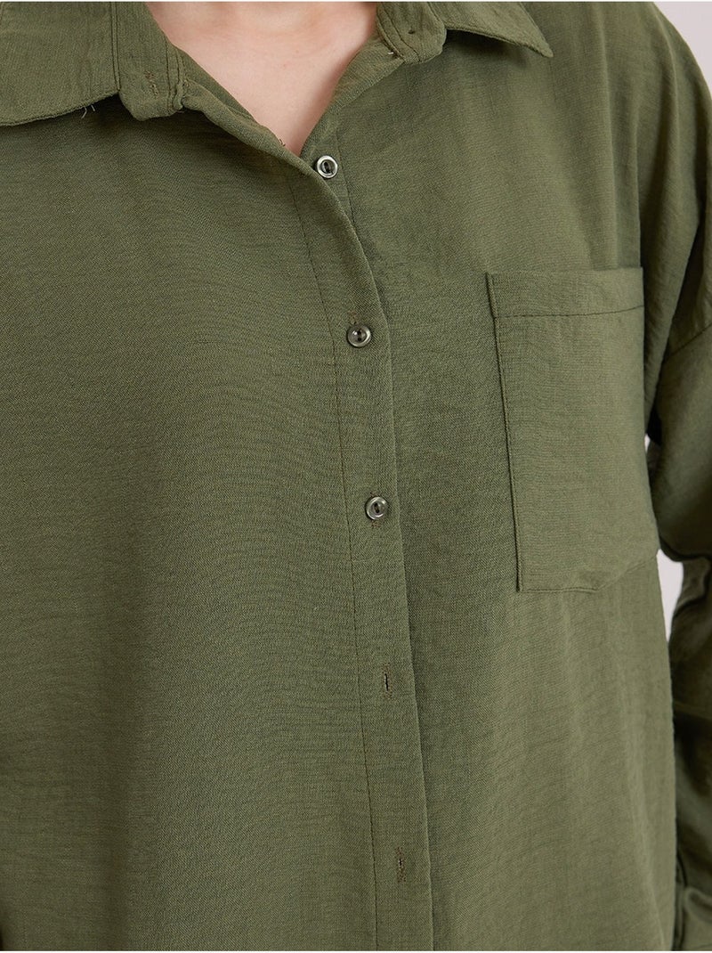 Chemise en mélange de lin avec fermeture à boutons bdart Vert kaki - Kiabi