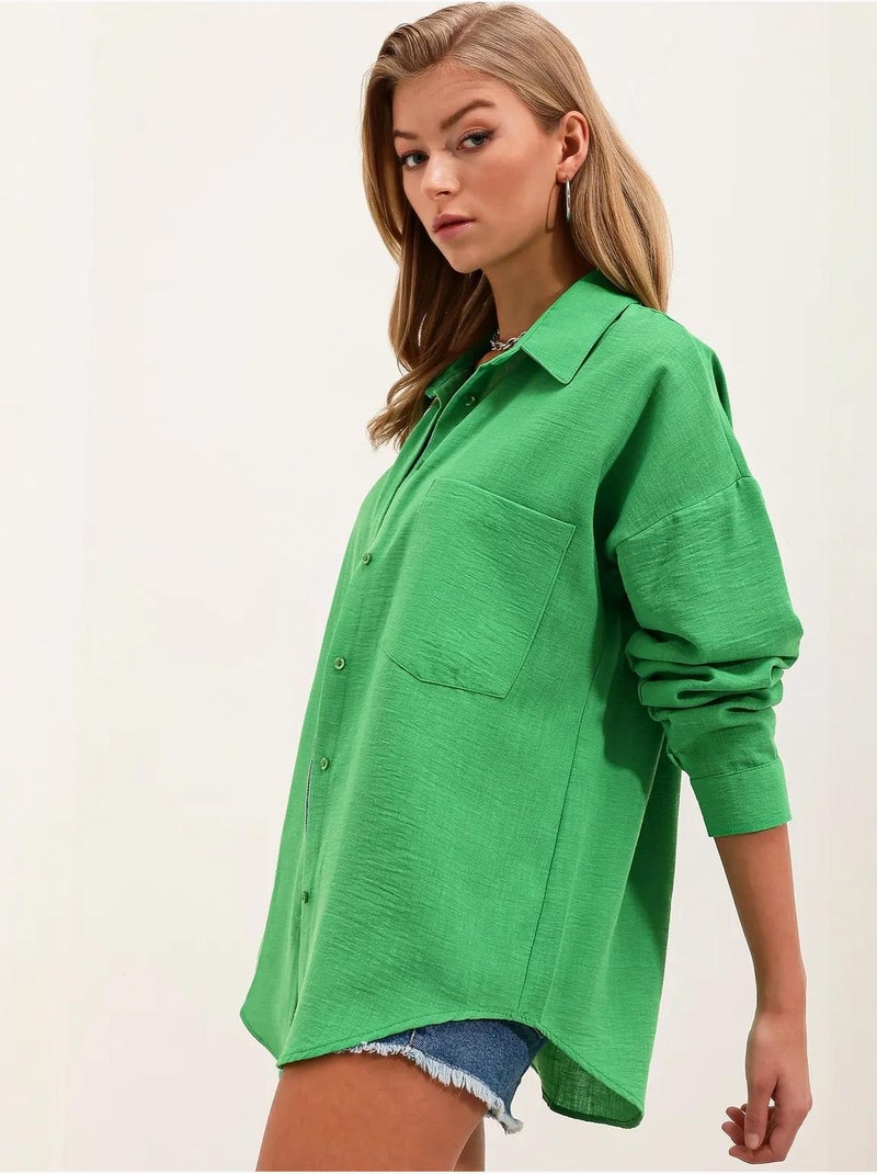 Chemise en mélange de lin avec fermeture à boutons bdart Vert - Kiabi