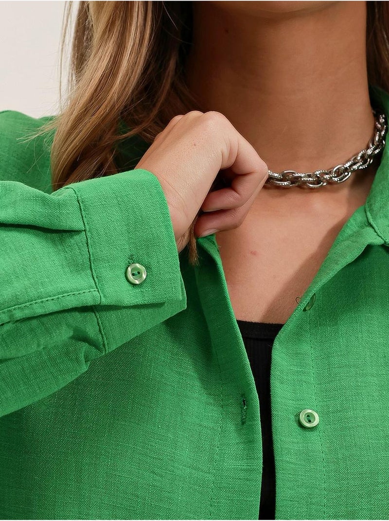 Chemise en mélange de lin avec fermeture à boutons bdart Vert - Kiabi