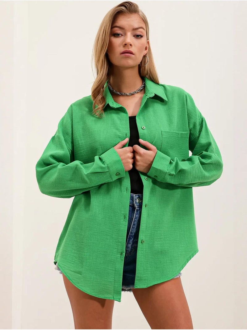 Chemise en mélange de lin avec fermeture à boutons bdart Vert - Kiabi
