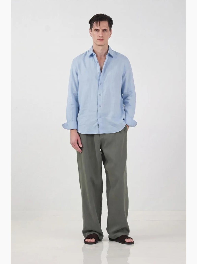 Chemise en mélange de lin oversize pour homme giesto Bleu clair - Kiabi