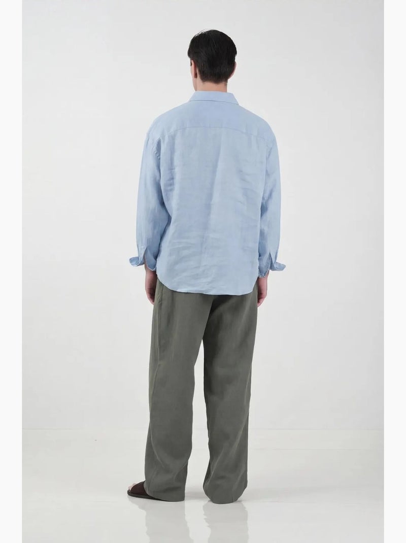 Chemise en mélange de lin oversize pour homme giesto Bleu clair - Kiabi