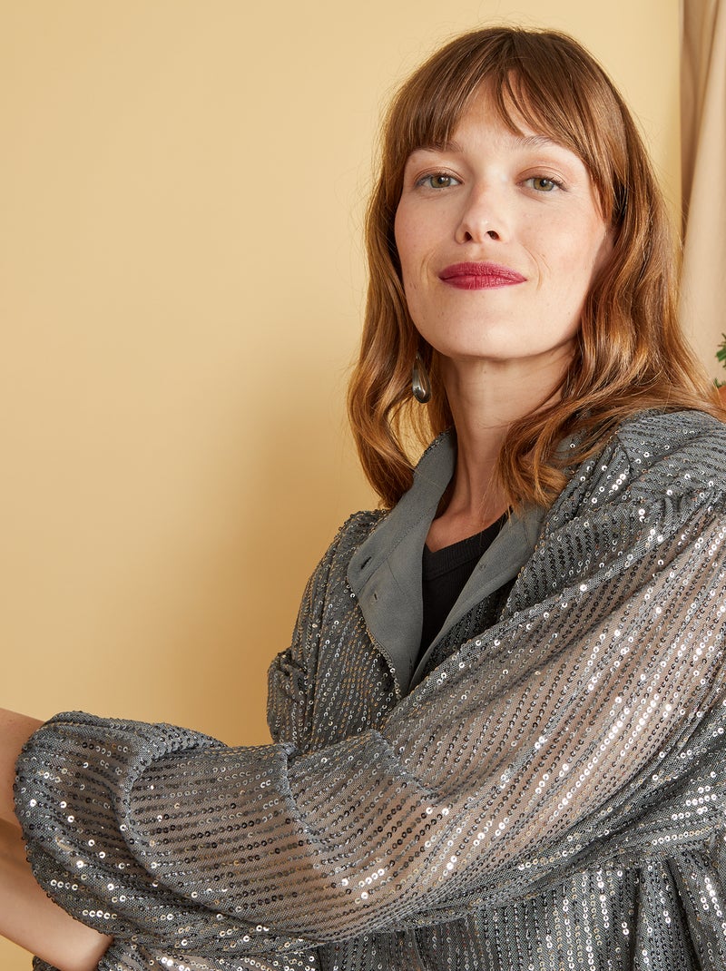Chemise en mesh à sequins Gris - Kiabi