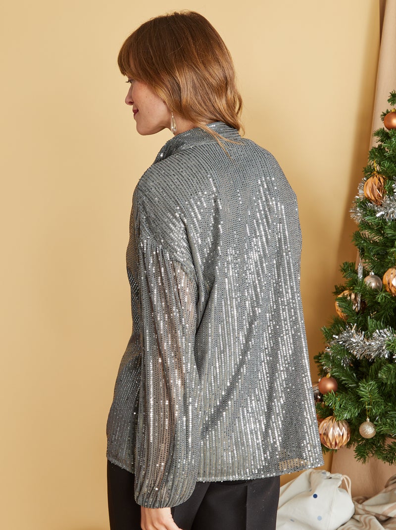 Chemise en mesh à sequins Gris - Kiabi