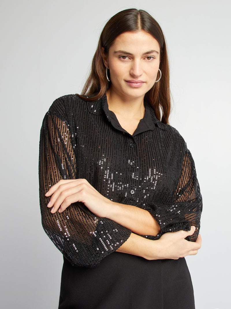 Chemise en mesh à sequins noir - Kiabi