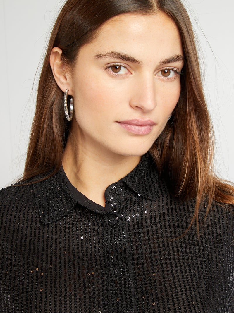 Chemise en mesh à sequins noir - Kiabi