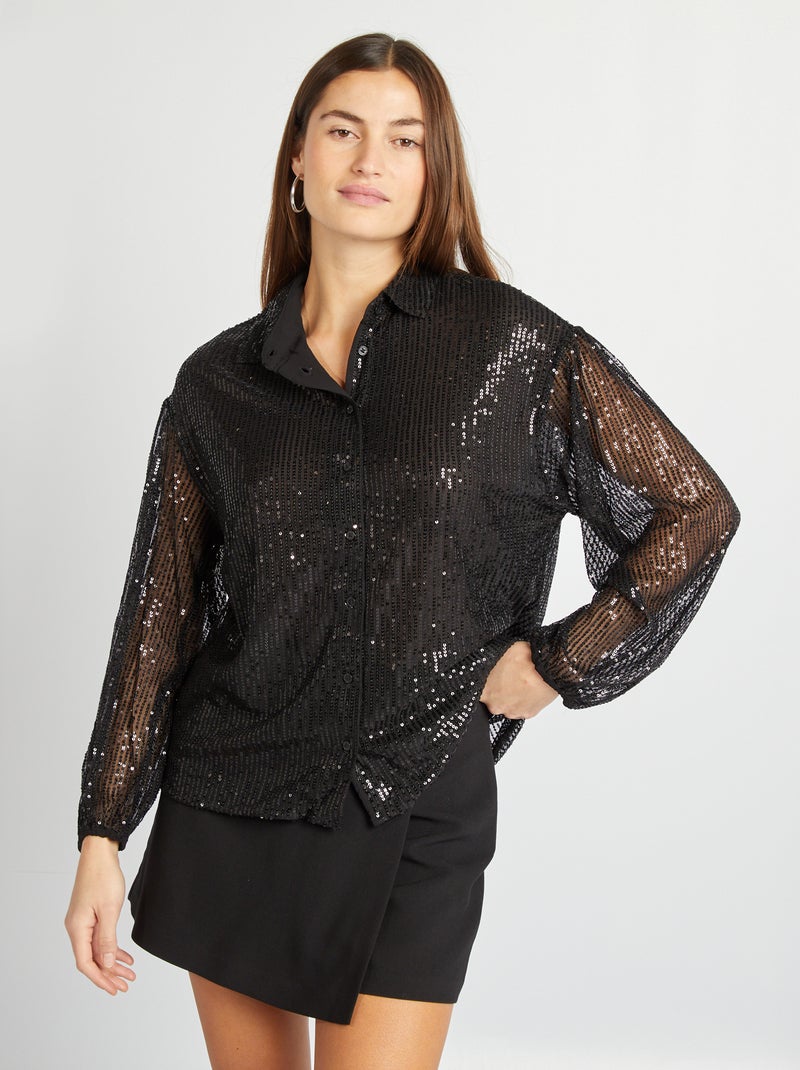 Chemise en mesh à sequins noir - Kiabi