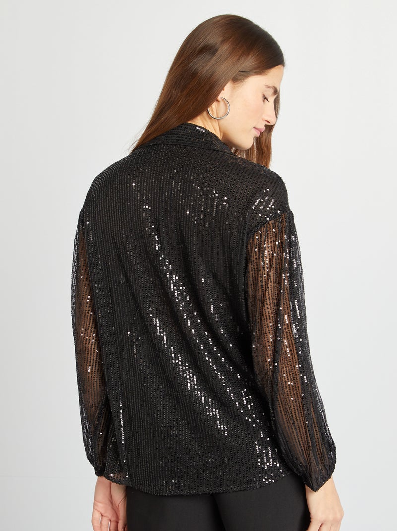 Chemise en mesh à sequins noir - Kiabi