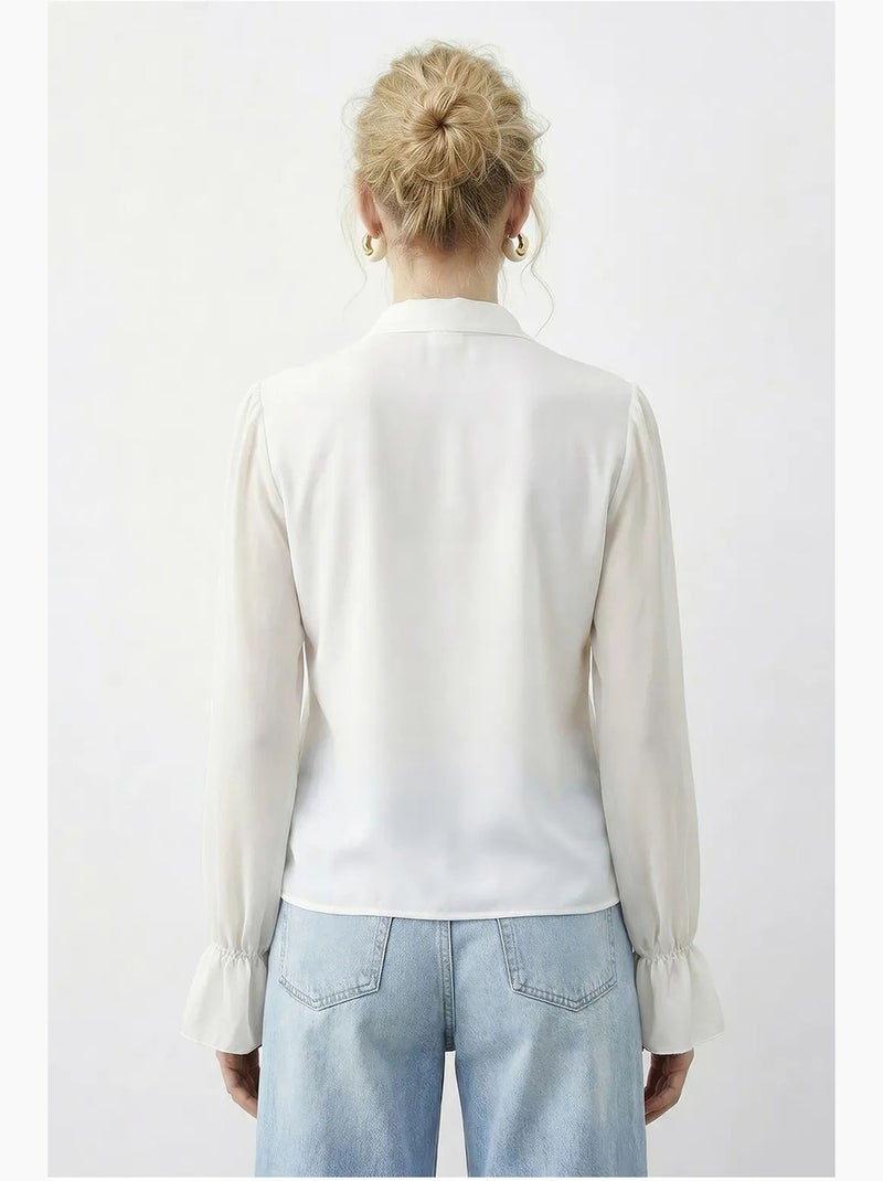Chemise en mousseline à manches longues et col mandarin à volants lucci Crème - Kiabi