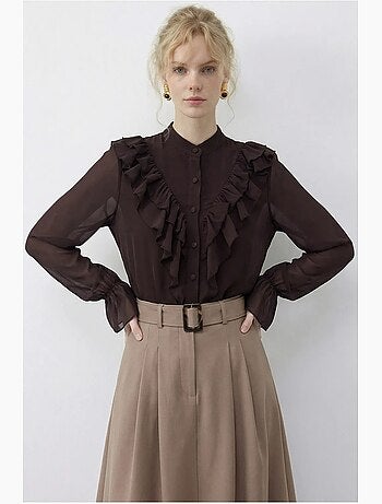Chemise en mousseline à manches longues et col mandarin à volants lucci