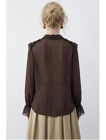 Chemise en mousseline à manches longues et col mandarin à volants lucci