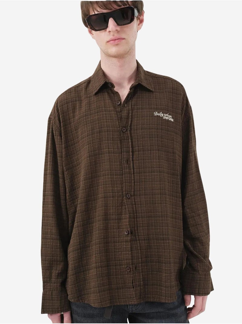 Chemise en popeline à carreaux coupe décontractée pour homme giesto Marron clair - Kiabi
