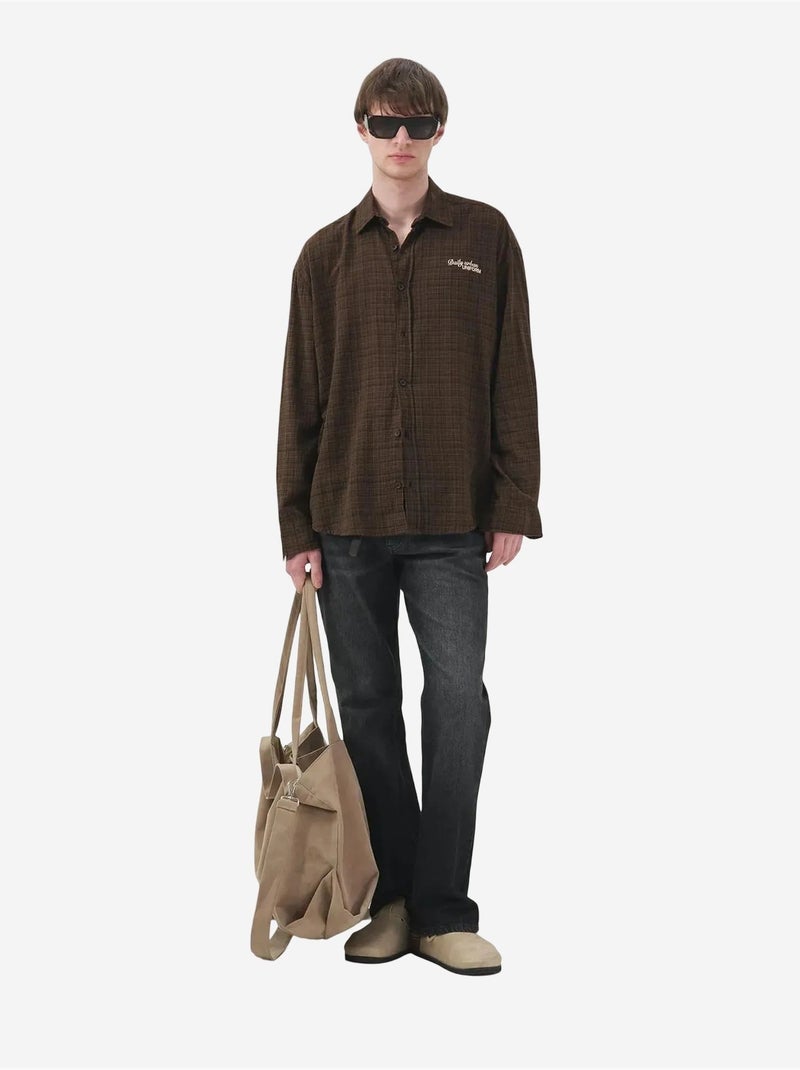 Chemise en popeline à carreaux coupe décontractée pour homme giesto Marron clair - Kiabi